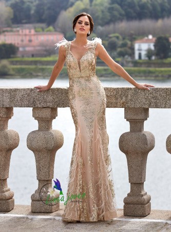 Vestido tul, plumas y...