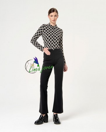 Pantalón flare elástico Negro