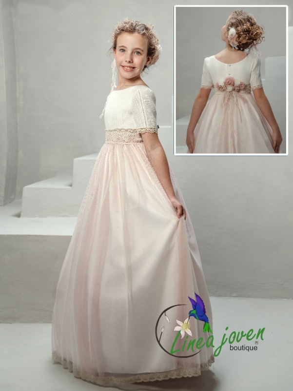 Vestido de comunión encaje rosa