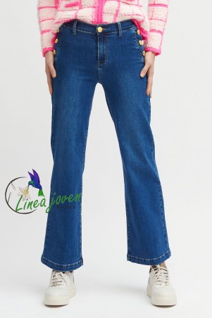 Pantalón denim azul campana