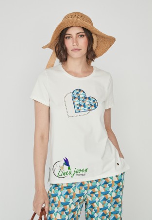 Camiseta crudo piedras corazón