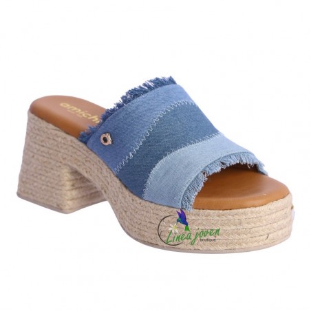 Sandalia azul cuña yute