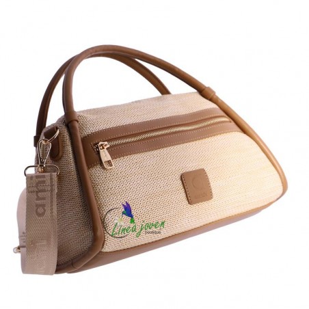 Bolso de mano beige rafia y...