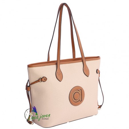 Bolso shopper beige piel...