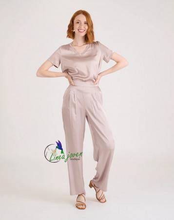 Pantalón satinado Beige