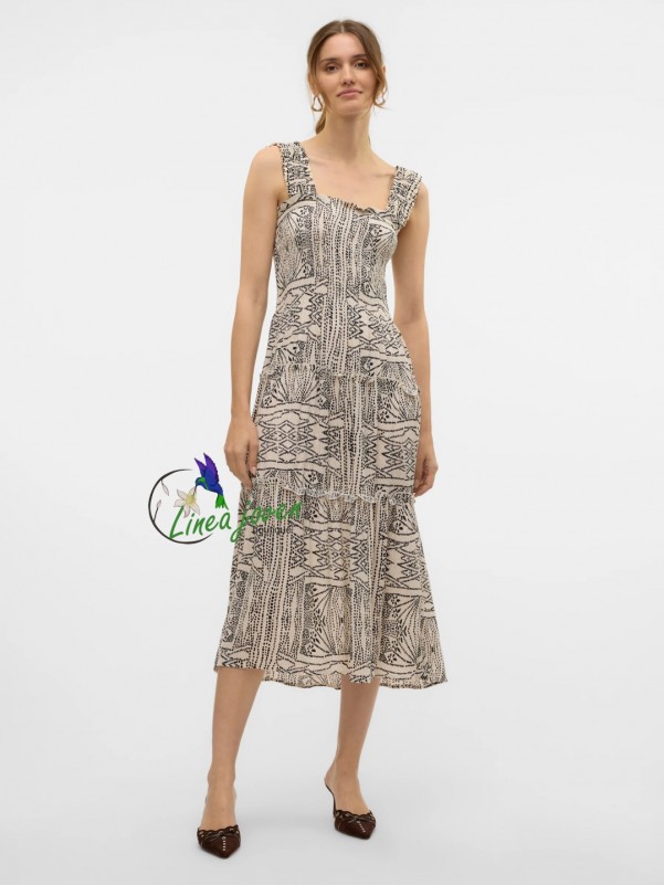 Vestido midi Gris estampado