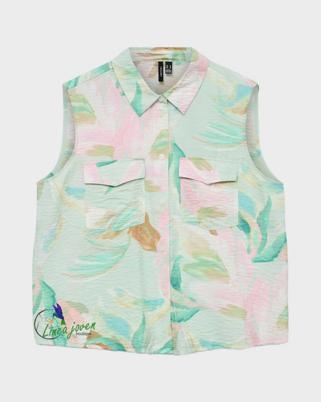 Camisa estampada all over sin mangas