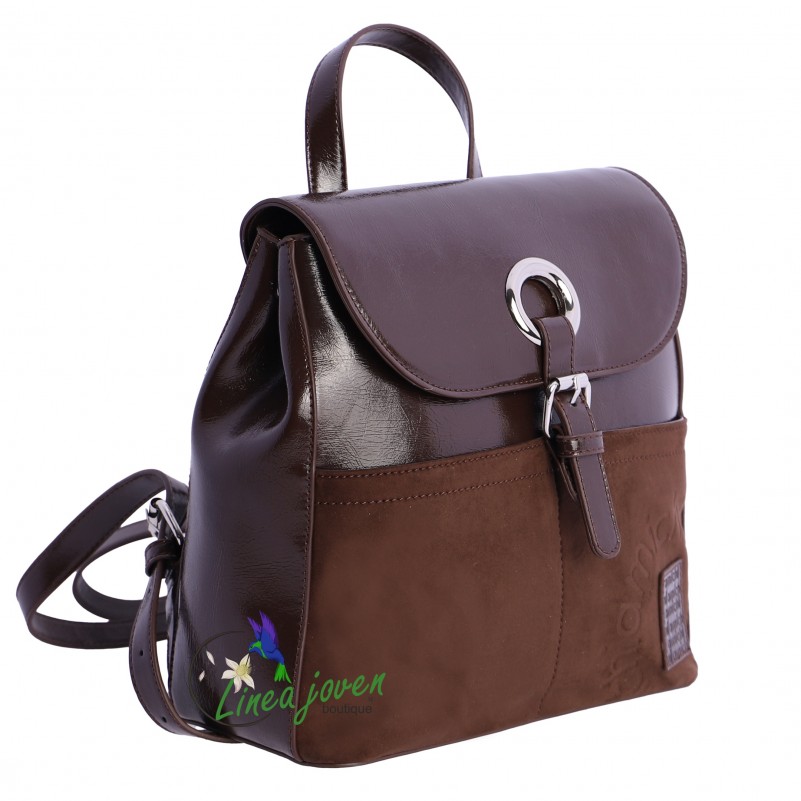 Mochila Bolso Marrón charol antelina