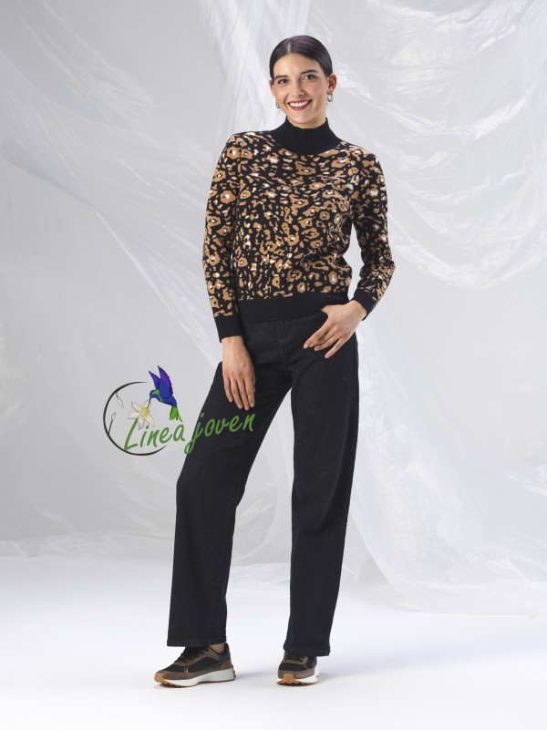 Suéter Jersey print negro marrón