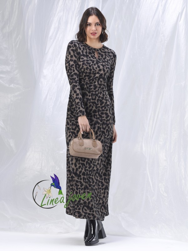 Vestido largo animal print gris negro