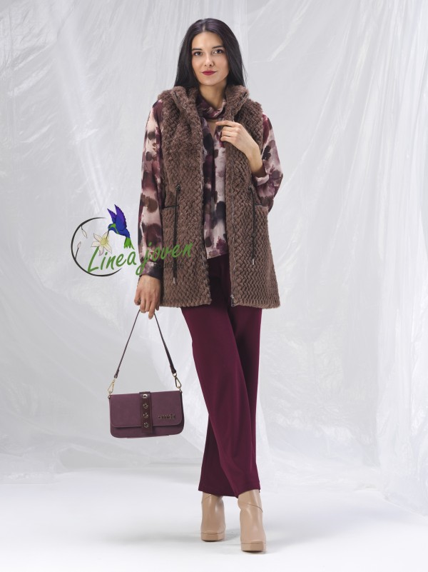 Chaleco marrón cremallera pelo