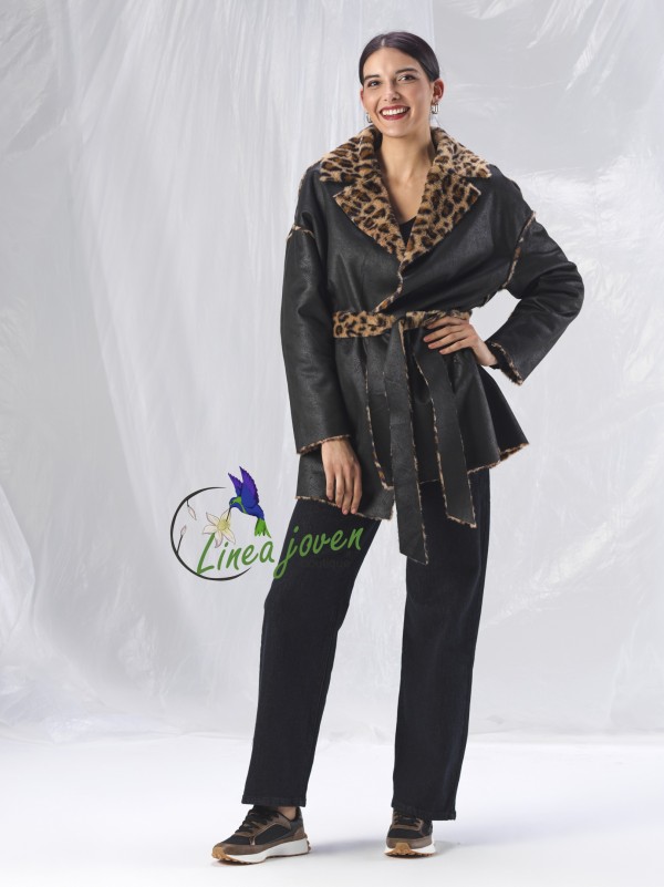 Chaqueta abrigo negro piel vuelta...