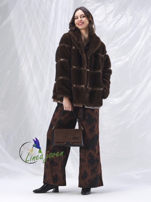 Chaqueta abrigo marrón pelo franjas...