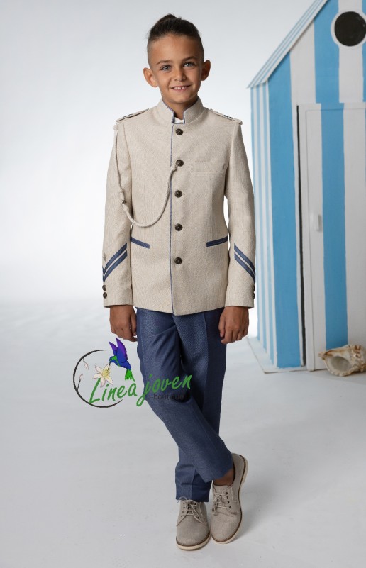Traje de comunión almirante crudo y azul