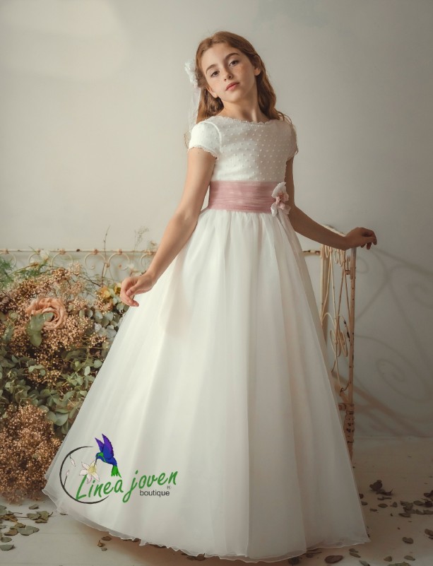 Vestido de comunión flores rosa
