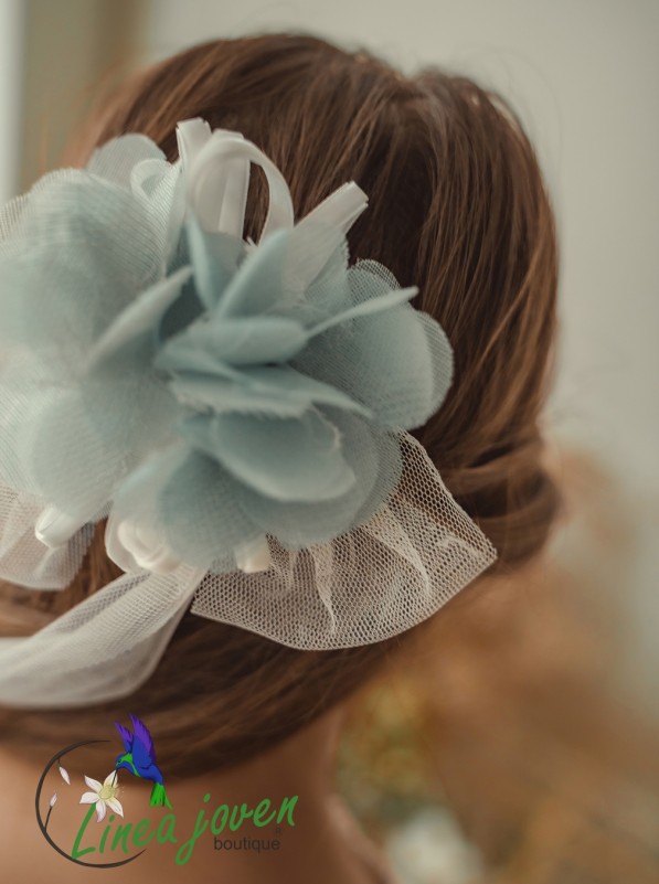 Vestido de comunión flores azul