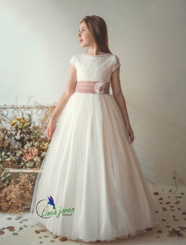 Vestido de comunión encaje rosa