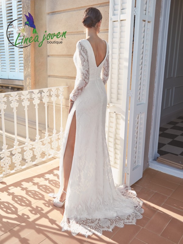 Vestido de novia encaje cola corte...