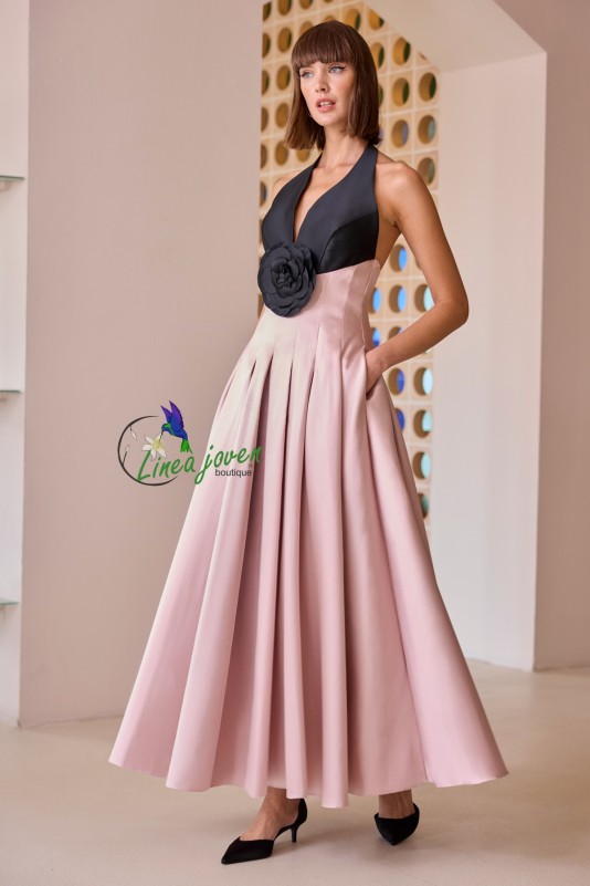 Vestido de fiesta bicolor negro rosa...