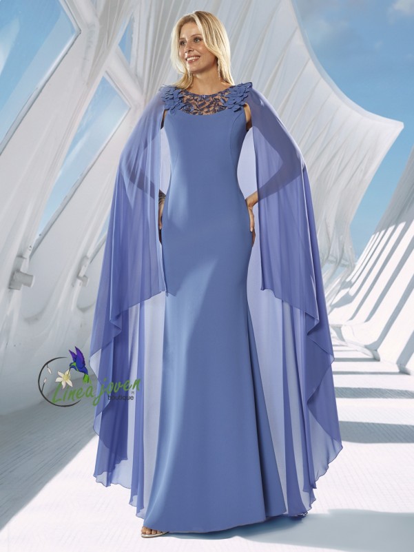 Vestido de fiesta largo azul escote...